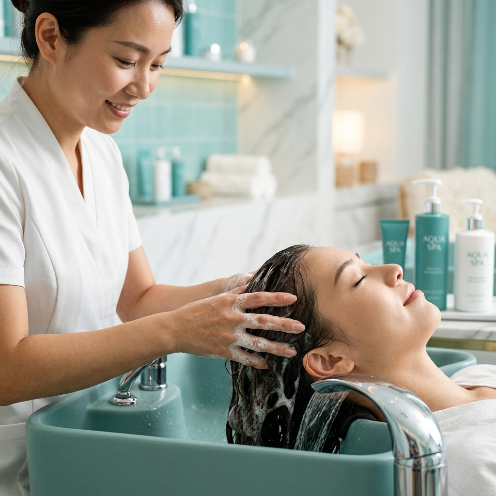 Therapist performing a soothing head spa session