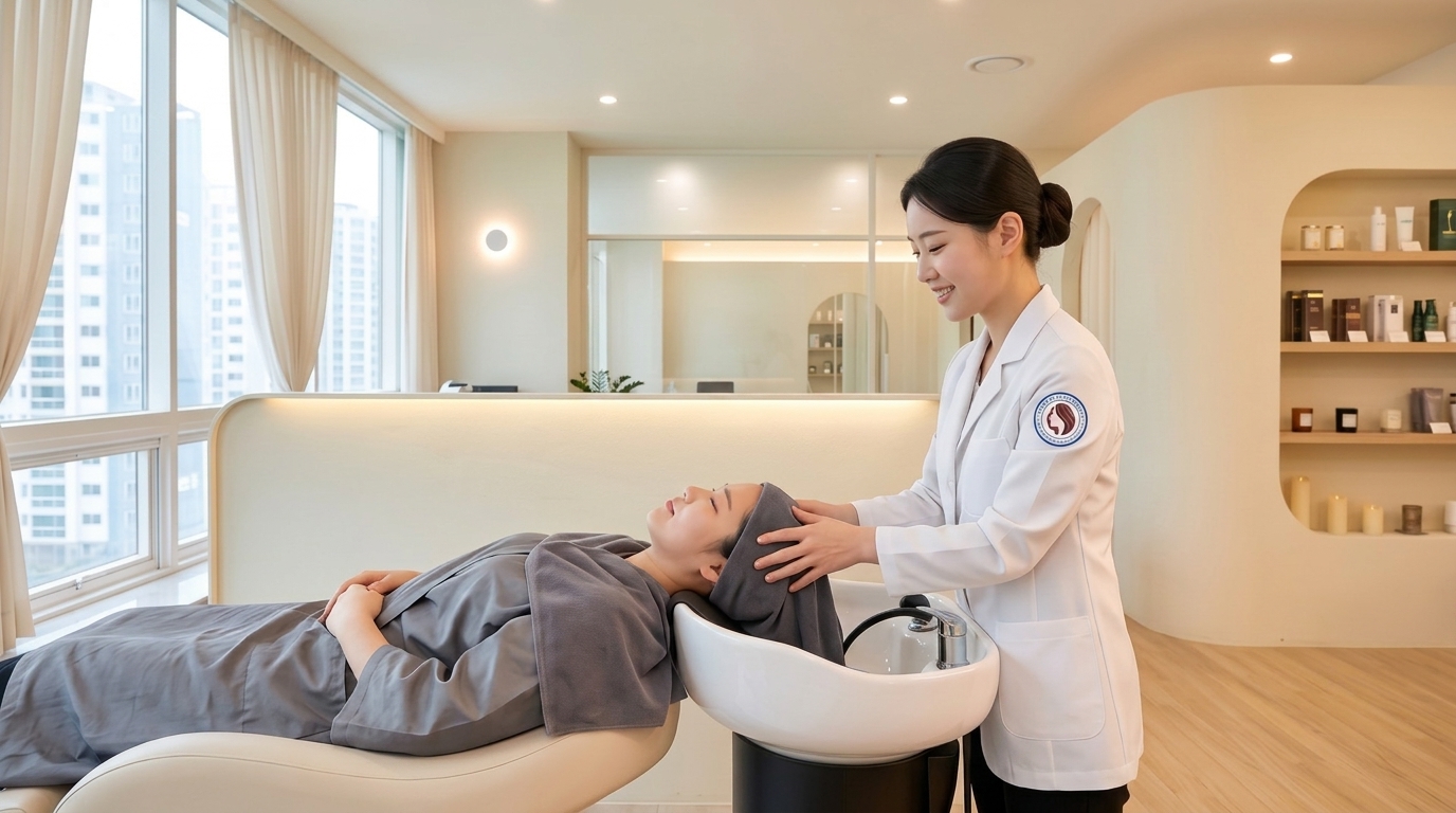 Luxurious Head Spa treatment room with professional Korean therapist
